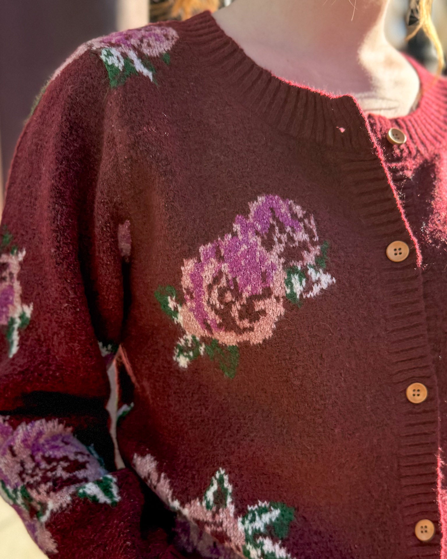 Wine Floral Cardigan