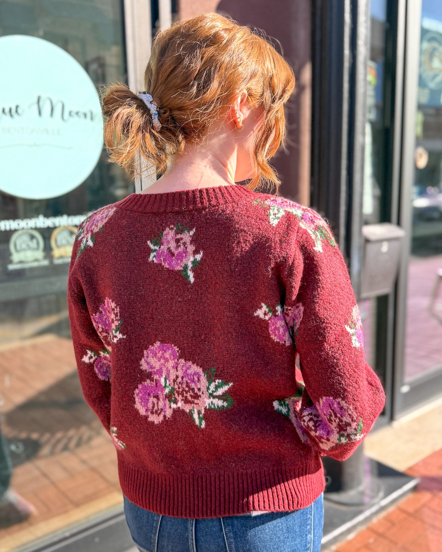 Wine Floral Cardigan