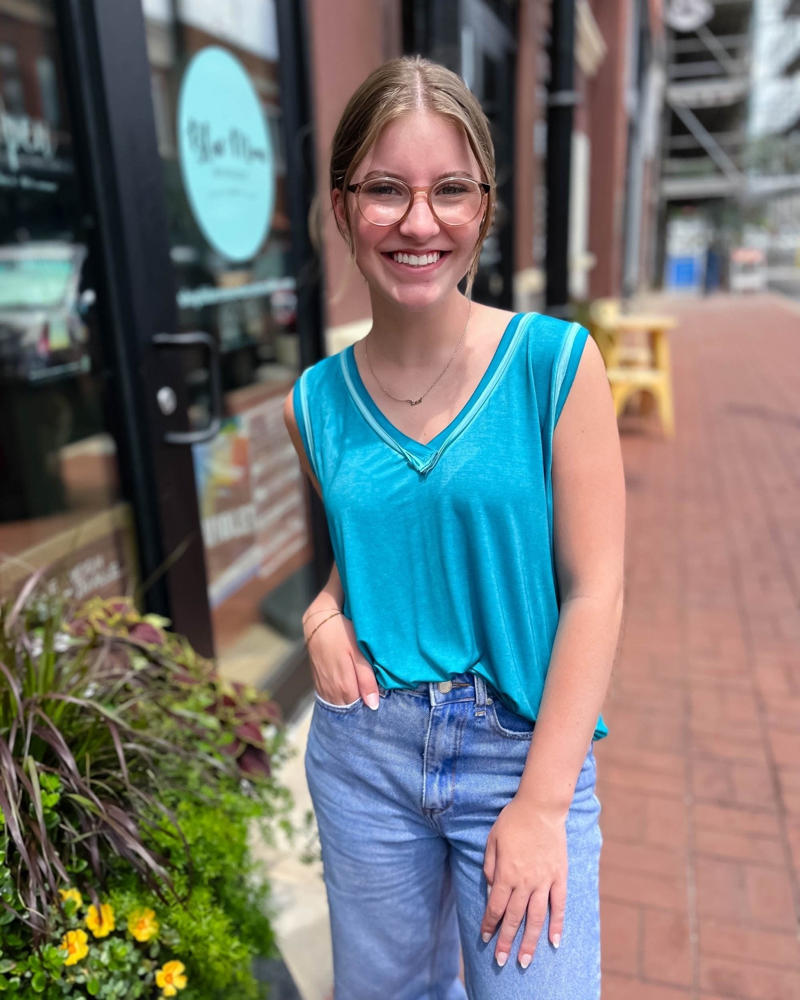 Ashby Sleeveless T-shirt-Turquoise - Shopbluemoonbentonville