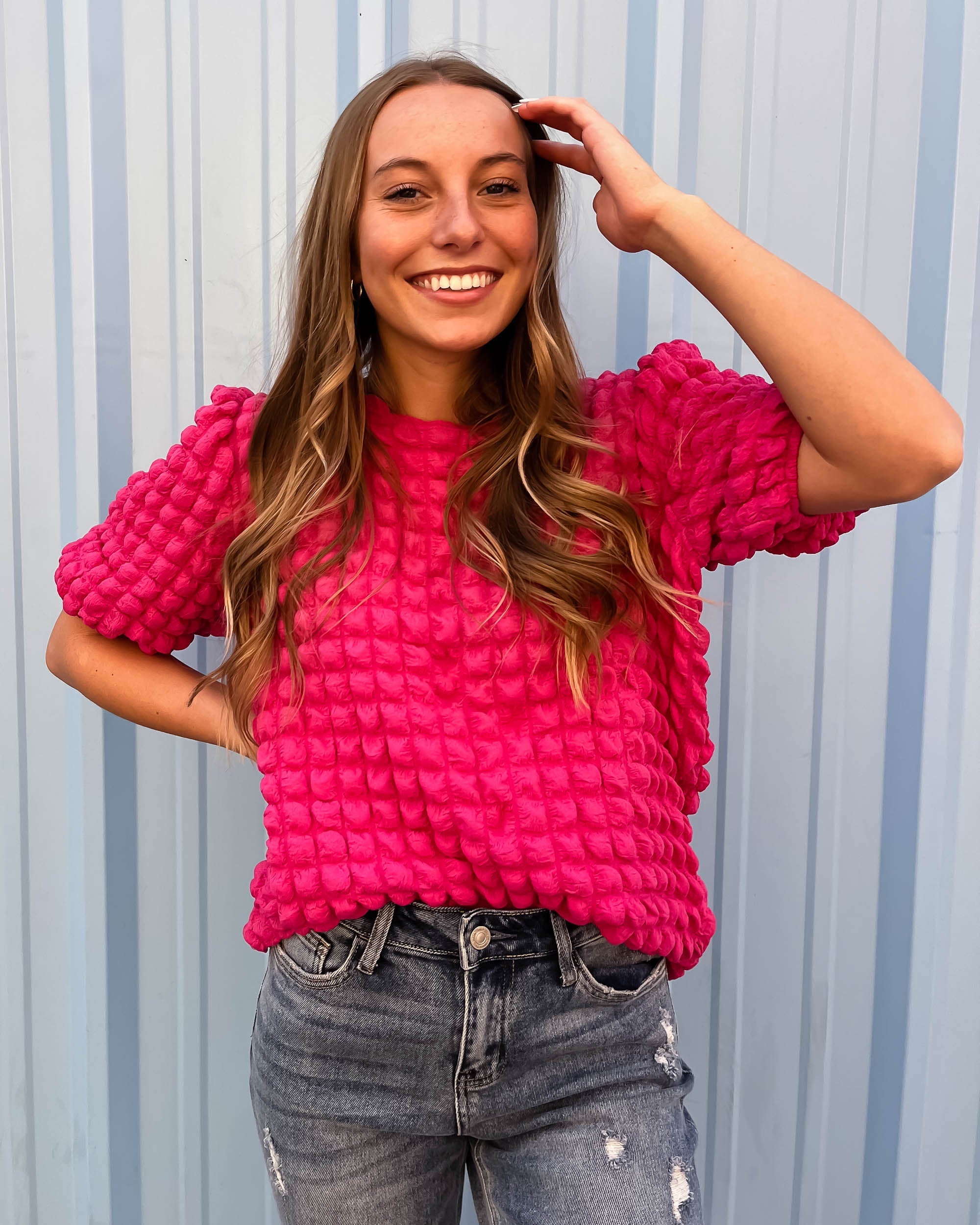 Fuchsia Bubble Texture Top - Shopbluemoonbentonville