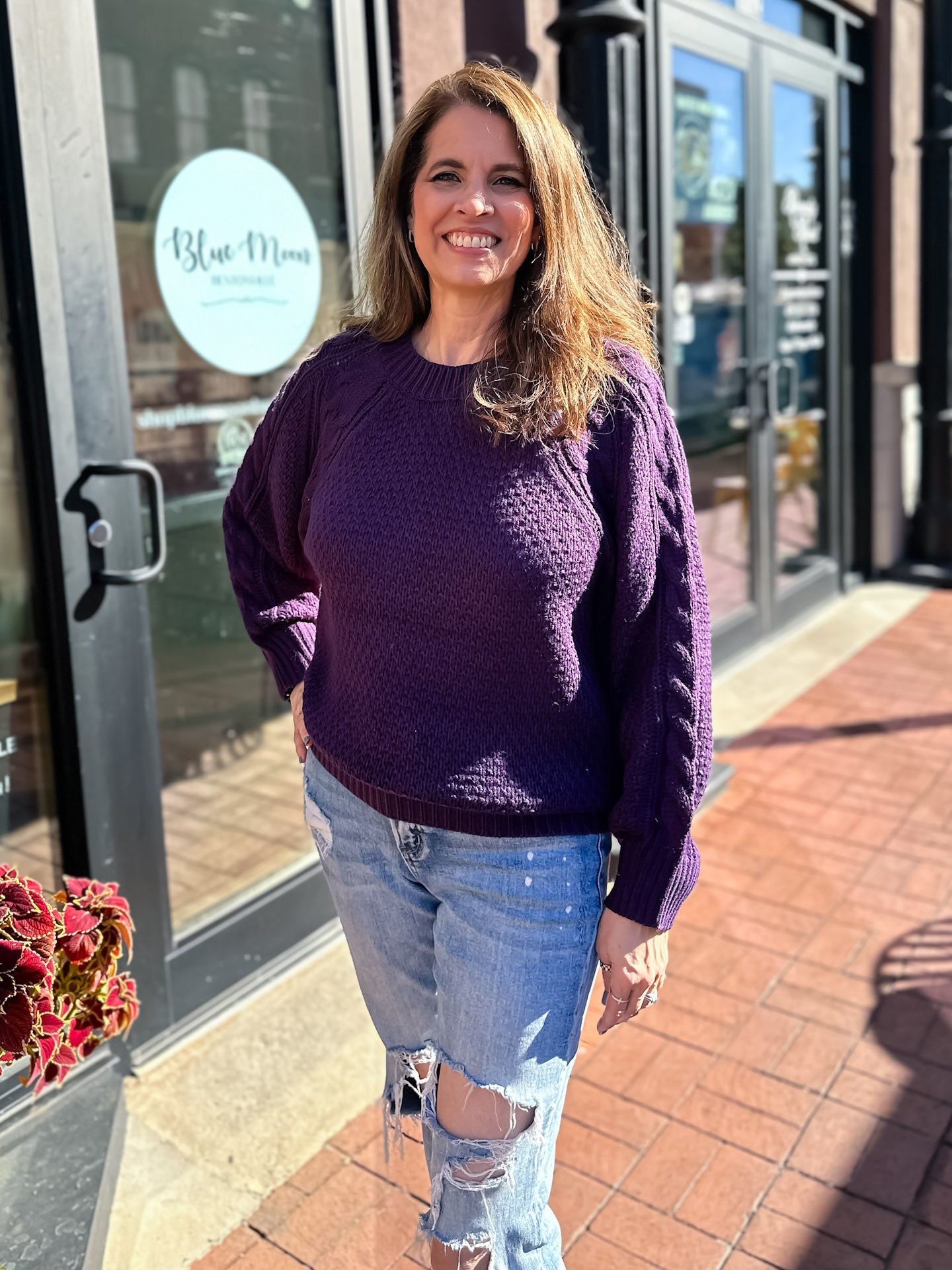 Eggplant Chenille Cable Knit Sweater