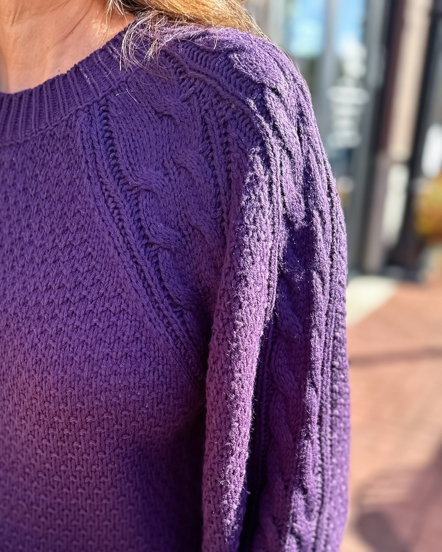 Eggplant Chenille Cable Knit Sweater