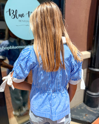 Blue Striped Peplum Blouse