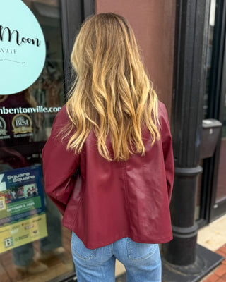 Cabernet Faux Leather Jacket w/Patch Pockets