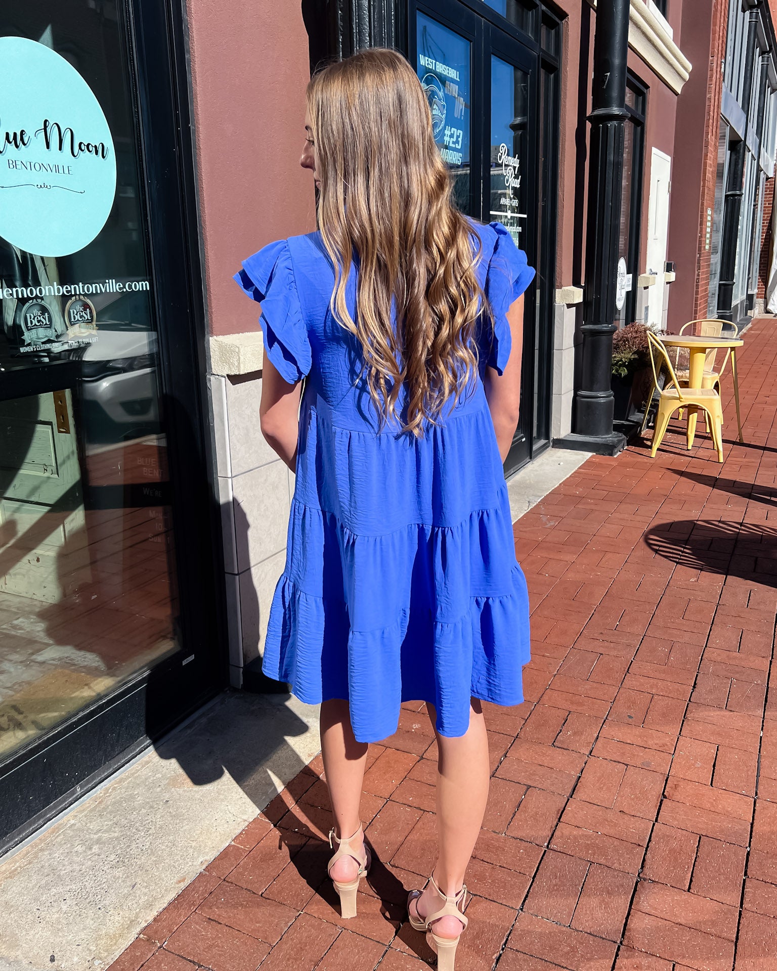 Cobalt Blue Tiered Dress w/Flutter Sleeves