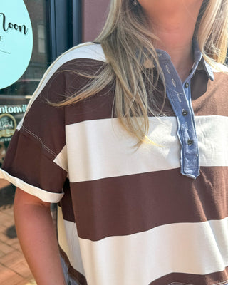 Cocoa Striped Polo Top