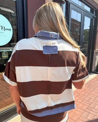 Cocoa Striped Polo Top