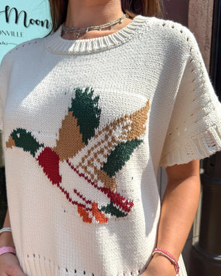 Cream Mallard Duck Short Sleeve Sweater