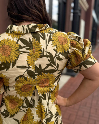 Golden Yellow Floral Midi Dress