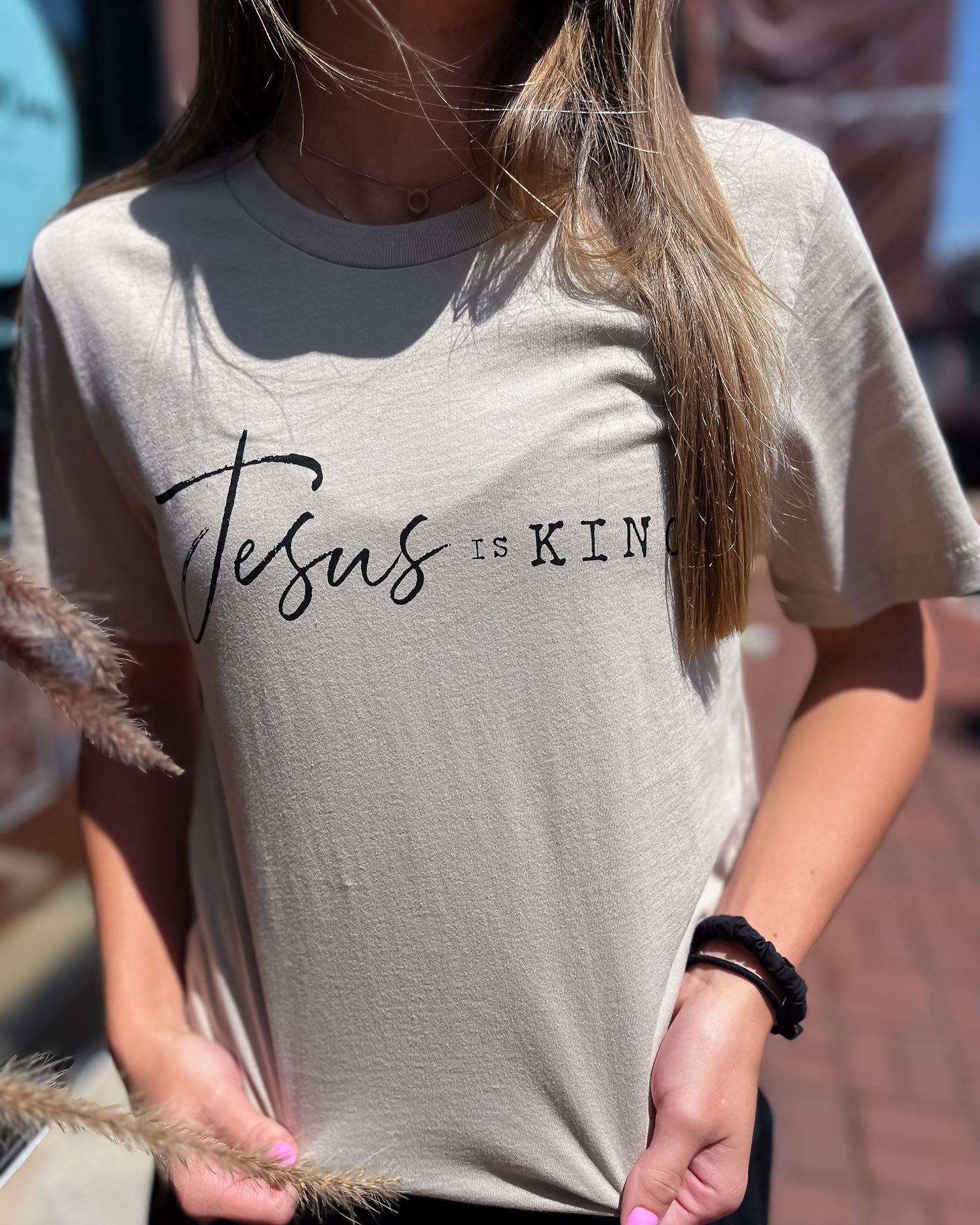 Jesus is King Graphic T-shirt-Tan