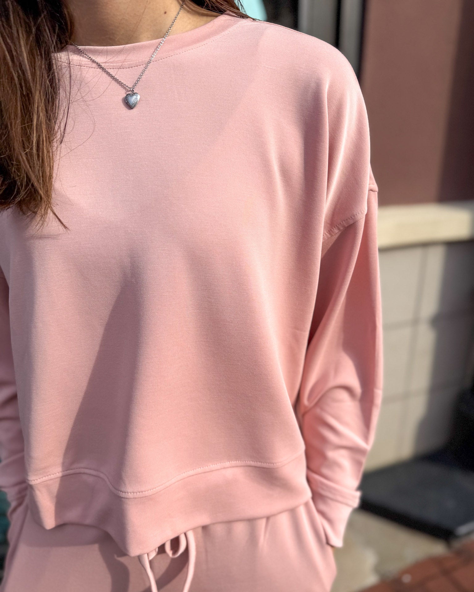 Misty Rose Laguna Dropped Shoulder Sweatshirt