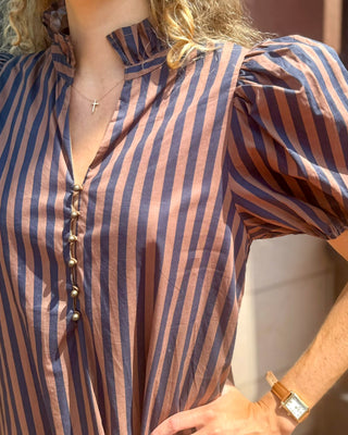 Navy/Brown Striped Midi Dress