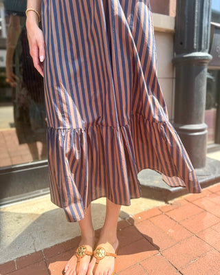Navy/Brown Striped Midi Dress