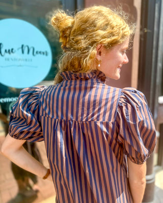 Navy/Brown Striped Midi Dress