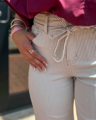 Olivia Cream/Taupe Striped Wide Leg Jeans