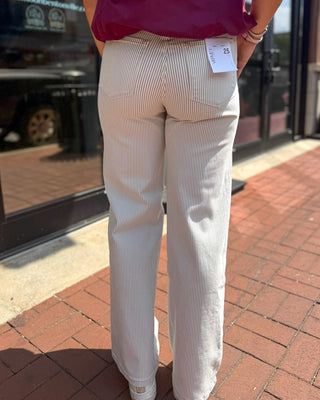 Olivia Cream/Taupe Striped Wide Leg Jeans