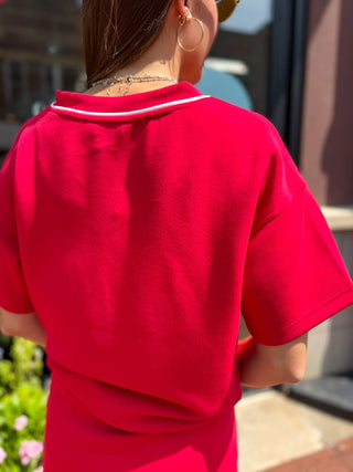 Red Modal Varsity V-Neck Top
