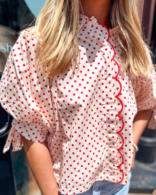 Red Polka Dot Top w/Scallop Trim