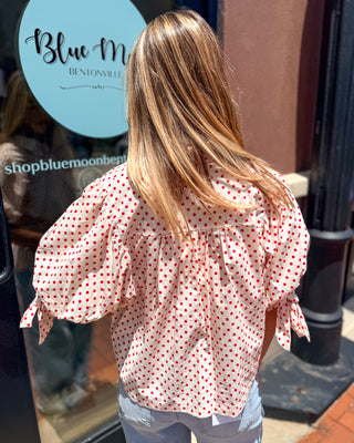 Red Polka Dot Top w/Scallop Trim