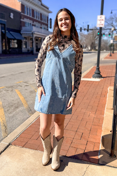Denim V-Neck Mini Dress