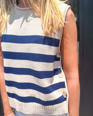 Stone/Navy Striped Sweater Vest