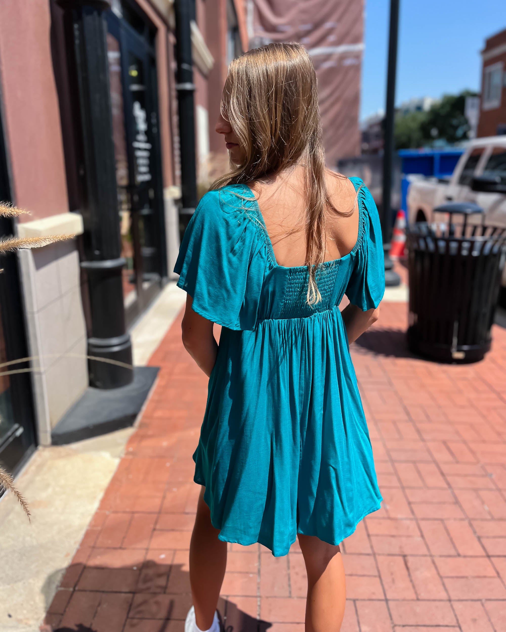 Teal Mini Dress w/Twisted Bodice