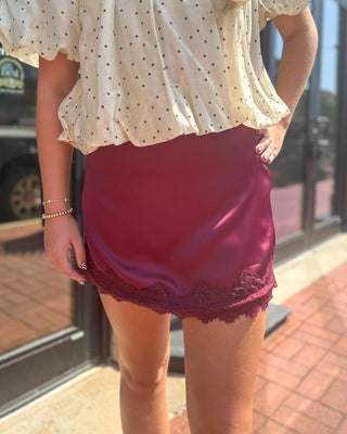 Wine Satin Mini Skirt