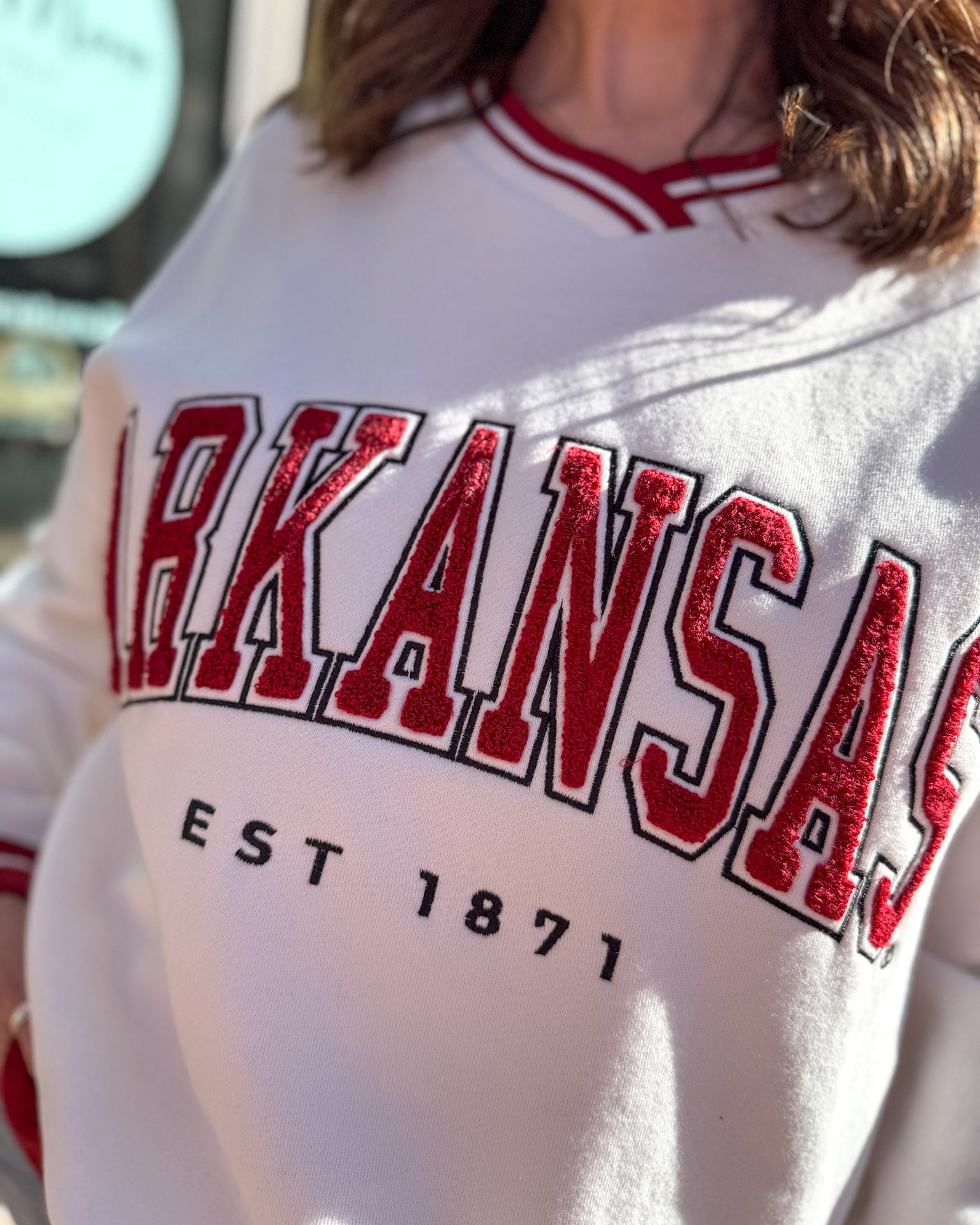 Allen Arkansas Chenille Sweatshirt-Crimson