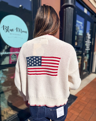 American Flag Cardigan w/Contrast Stitching