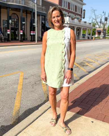 Apple Green Floral Jacquard Shift Dress