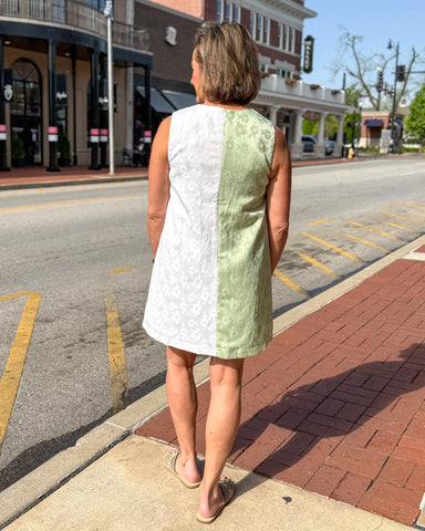 Apple Green Floral Jacquard Shift Dress