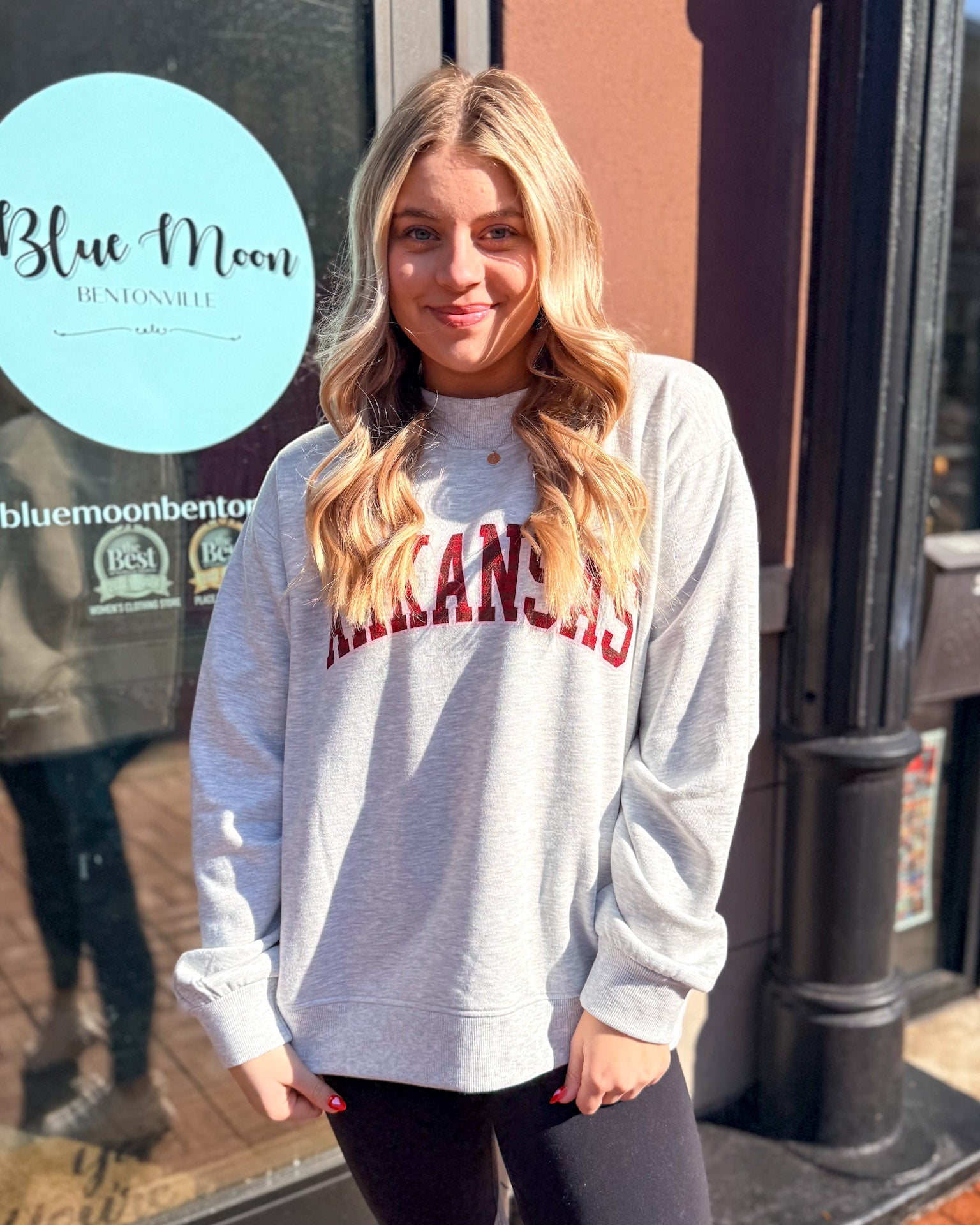 Arkansas Mockneck Sweatshirt-Red Plaid