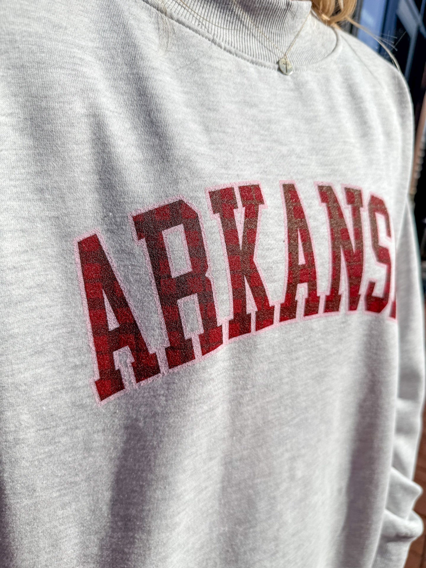 Arkansas Mockneck Sweatshirt-Red Plaid