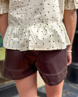 Bark Brown Pleather Patch Pocket Shorts - Blue Moon Bentonville