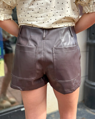 Bark Brown Pleather Patch Pocket Shorts - Blue Moon Bentonville