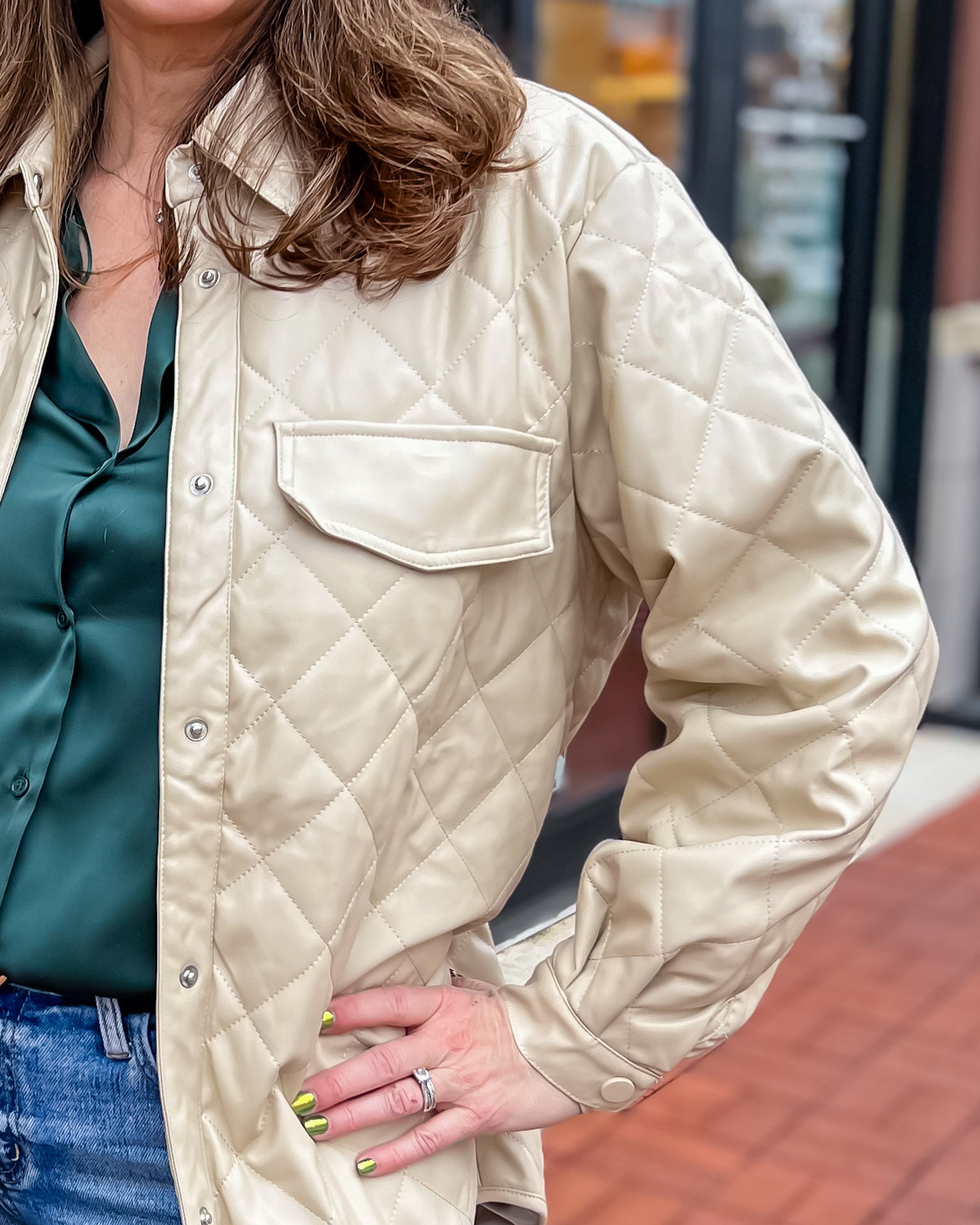 Beige Quilted Pleather Shacket