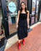 Black 3D Floral Midi Dress w/ Tulle Skirt