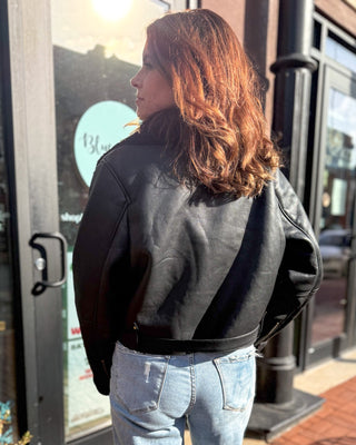 Black Faux Leather Biker Jacket - Shopbluemoonbentonville