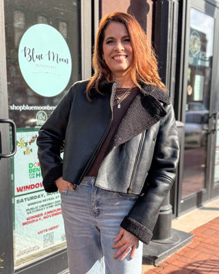 Black Faux Leather Biker Jacket - Shopbluemoonbentonville