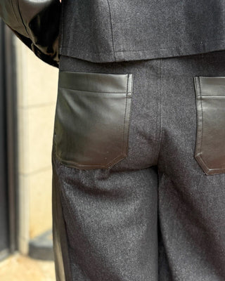 Black Faux Leather Contrast Denim Pants - Blue Moon Bentonville