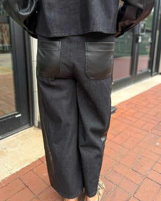 Black Faux Leather Contrast Denim Pants - Blue Moon Bentonville