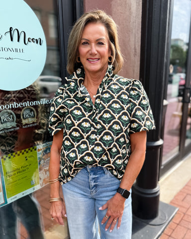 Black Floral Blouse w/Puff Sleeves