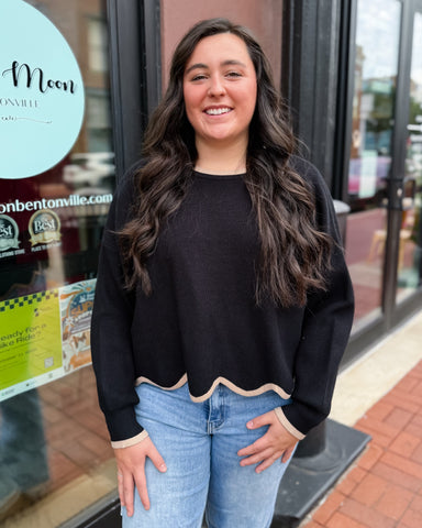 Black/Mocha Sweater w/Scallop Hem