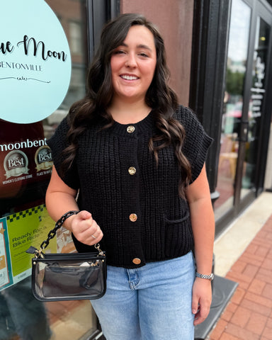 Black Oversized Button-Down Sweater