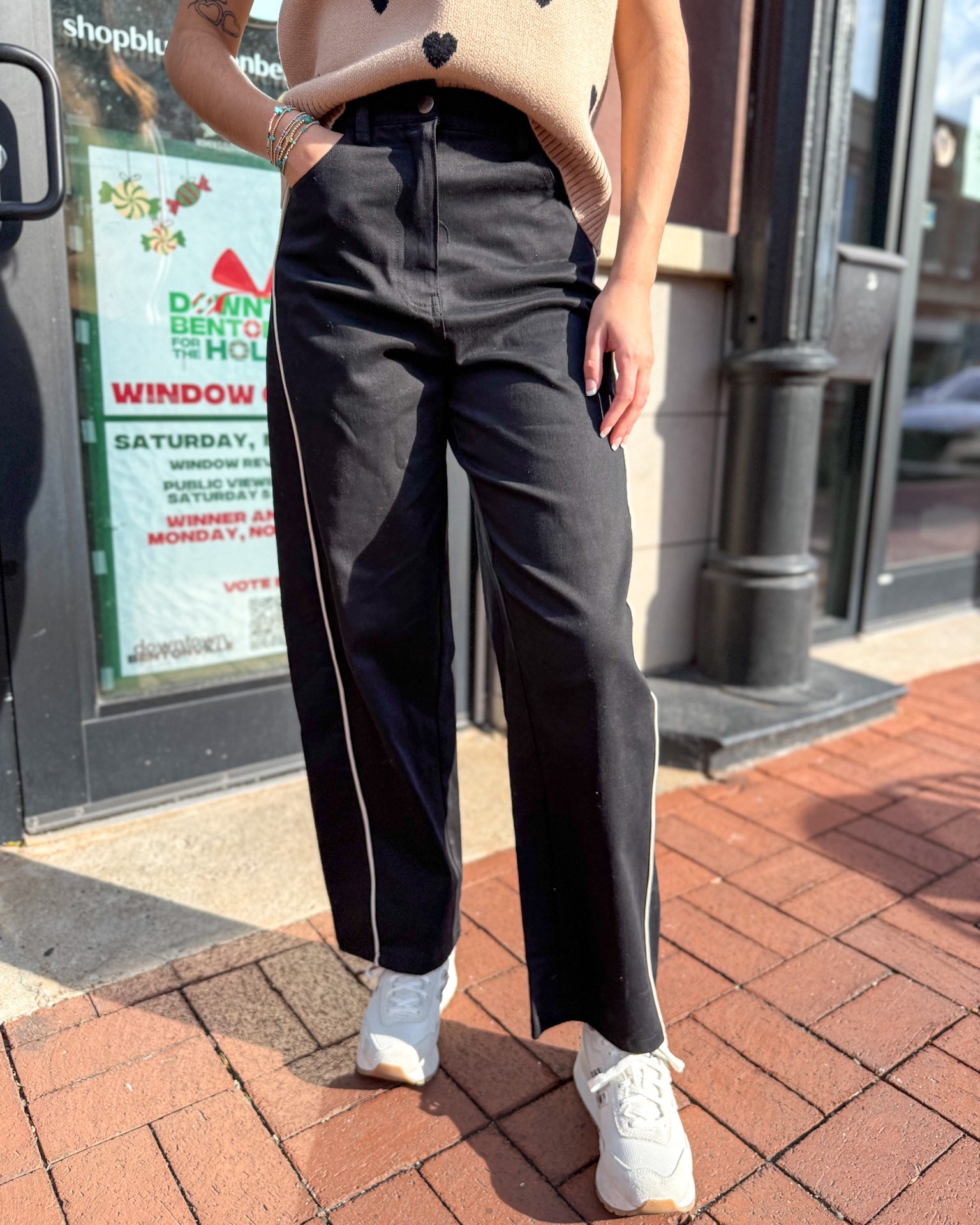 Black Piped Barrel Pants