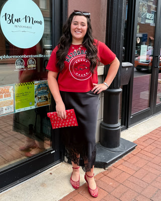 Black Satin Skirt w/Lace Hem - Shopbluemoonbentonville