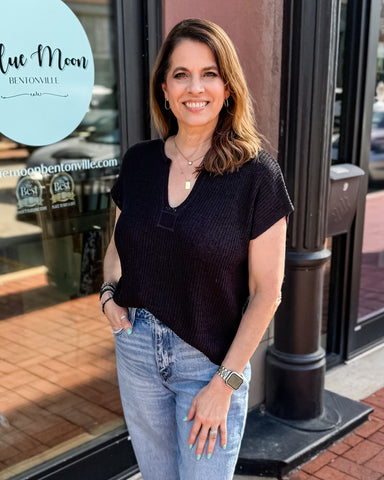 Black Split-Neck Sweater