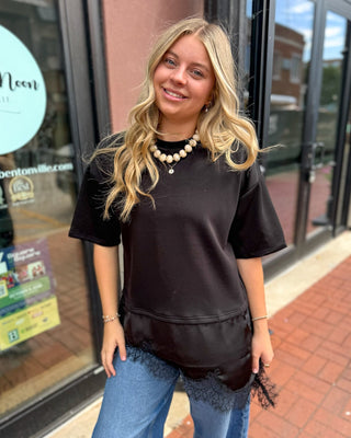 Black Top w/Lace Contrast Hem - Blue Moon Bentonville