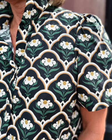 Black Floral Blouse w/Puff Sleeves