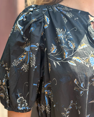 Black Floral Print Tiered Midi Dress